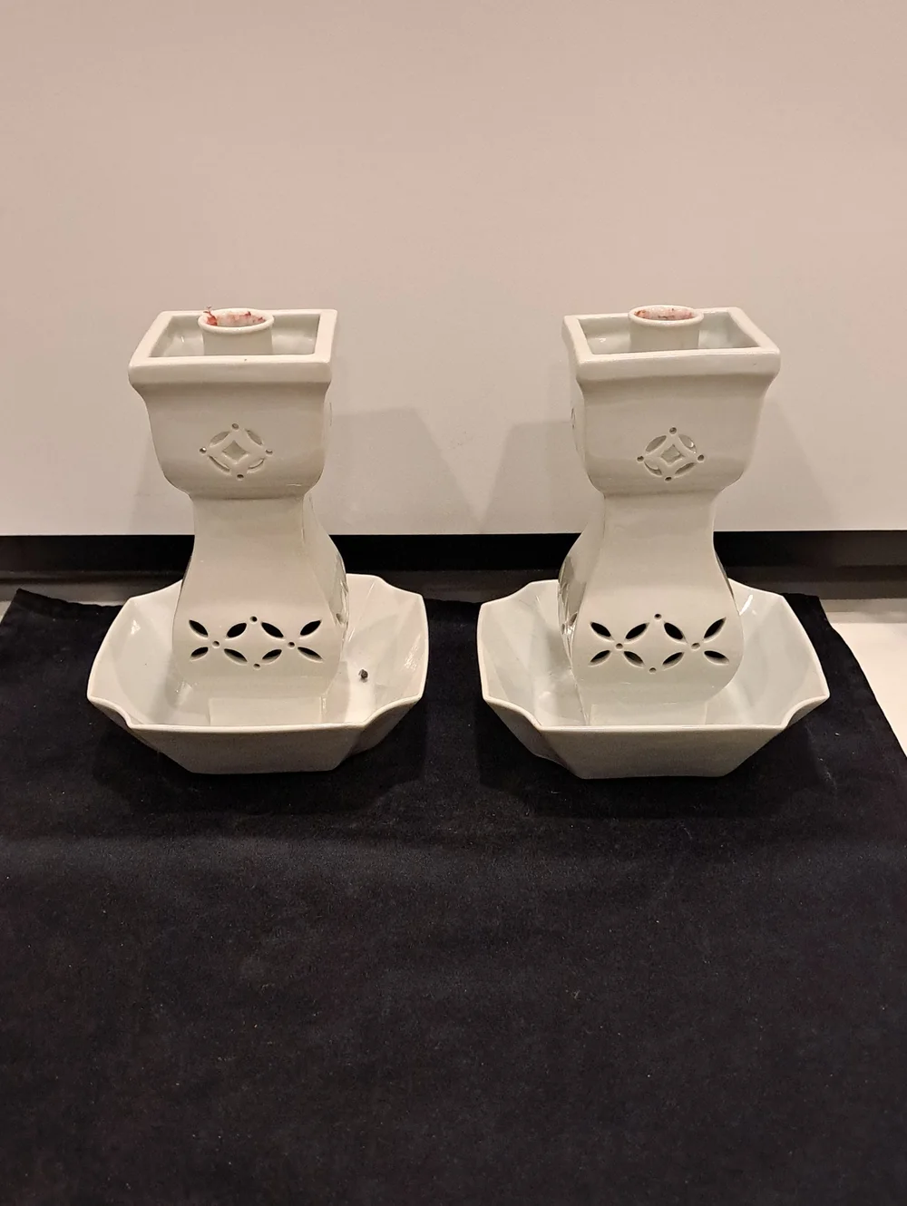 White Ceramic Candle Holders Set Of 2. Cut Outs, Tower In A Dish